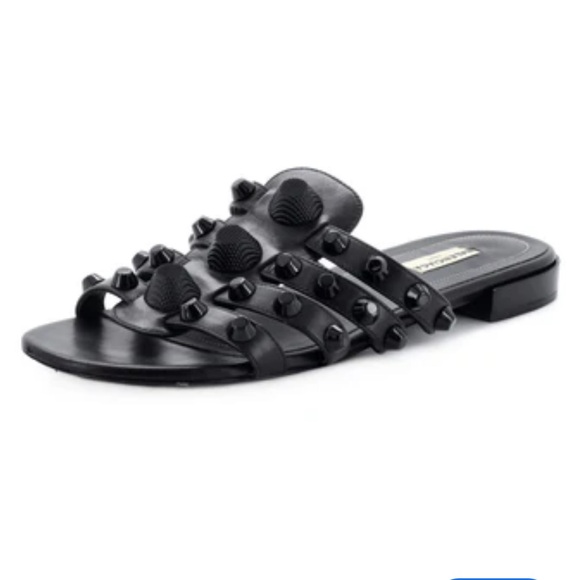 Balenciaga Women's Cagole Slide Sandals‎ Studded Leather Black 39